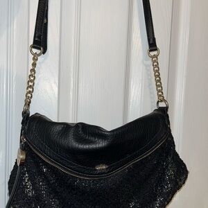 Juicy Couture Black and Gold Bag/Purse/Satchel Greta Flap Older Style